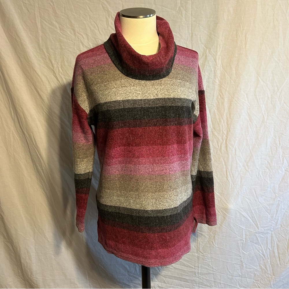 Tribal Brand Women’s Pinks/gray ‎ Cowl Neck Drop Shoulder Sweater Top Sz M SOFT